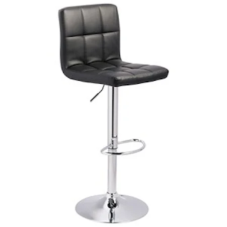 Tall Upholstered Swivel Barstool in Black Faux Leather